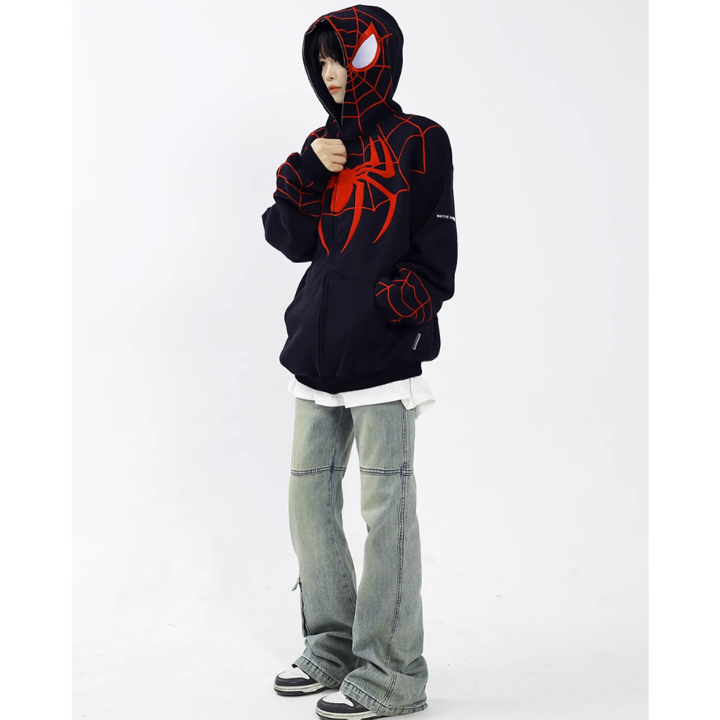 Áo Người Nhện Hoodie Nữ Áo Hoodie Dáng Rộng Thêu Hình Người Nhện Phong Cách retro Chất Lượng Cao Cho Nam Nữ