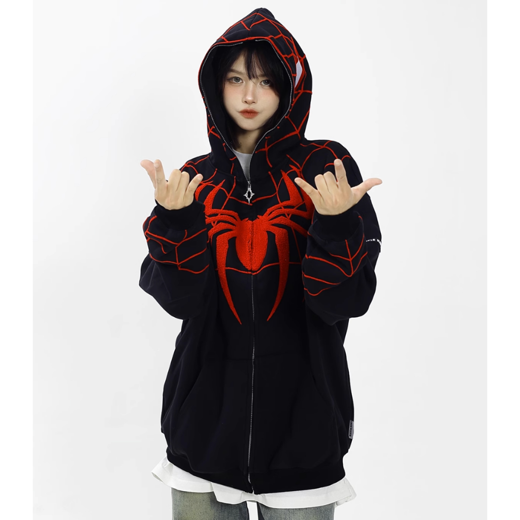 Áo Người Nhện Hoodie Nữ Áo Hoodie Dáng Rộng Thêu Hình Người Nhện Phong Cách retro Chất Lượng Cao Cho Nam Nữ