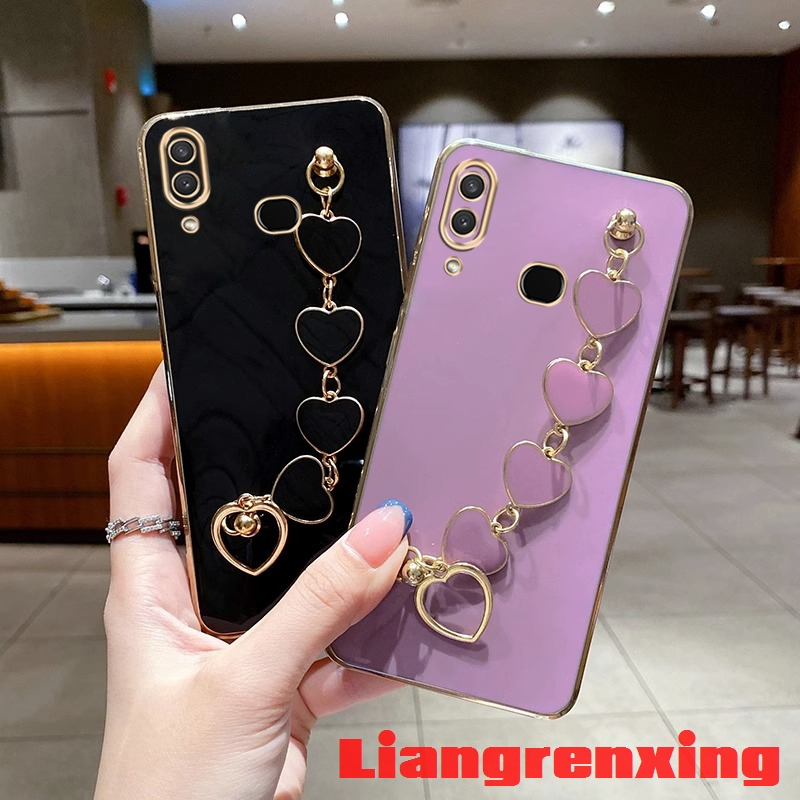 Ốp điện thoại có dây đeo chéo ốp lưng samsung a10s Ốp Điện Thoại Silicon Mềm Mạ Điện Chống Sốc Kèm Dây Đeo Cho samsung a10s DDAX01 đẹp viền vuông cute