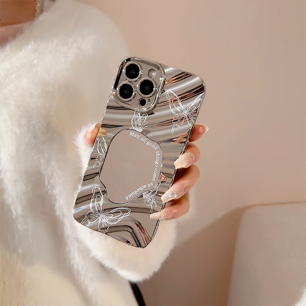 Ốp Điện Thoại Họa Tiết Bươm Bướm Màu Bạc Cho iphone xs 11 12 13 14 pro max