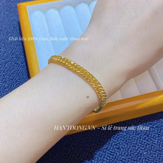 Lắc tay titan cao cấp không gỉ mạ vàng 24k thiết kế kiểu dáng bện vải thời trang cá tính dành cho nữ