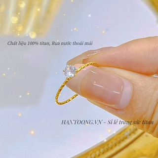  Nhẫn titan nữ không gỉ mạ vàng 18k mặt đá nhỏ lấp lánh xinh xắn thời trang trẻ trung thanh lịch 