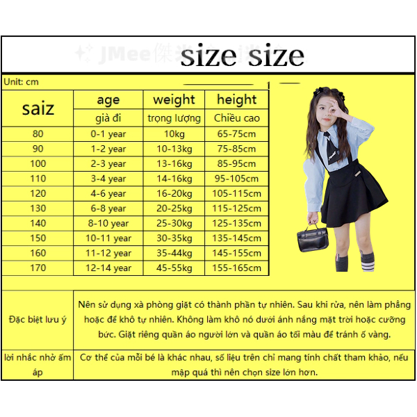 Set Áo Sơ Mi Và Chân Váy Đáng Yêu Cho Bé Gái 3-14 Tuổi