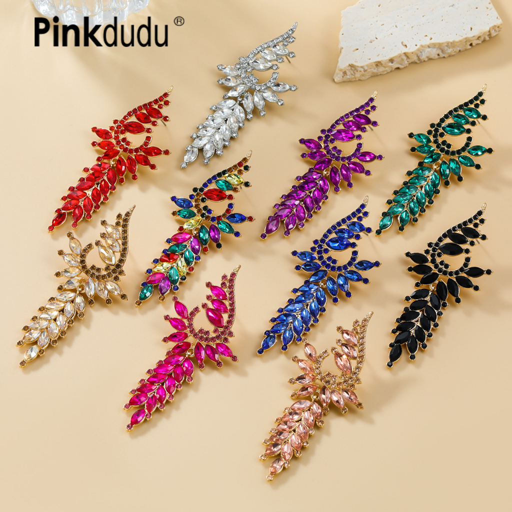 Khuyên tai thả rơi PINKDUDU PD1596 bản lớn hình hoa hợp kim nhiều màu cá tính thời trang cổ điển cho phụ nữ