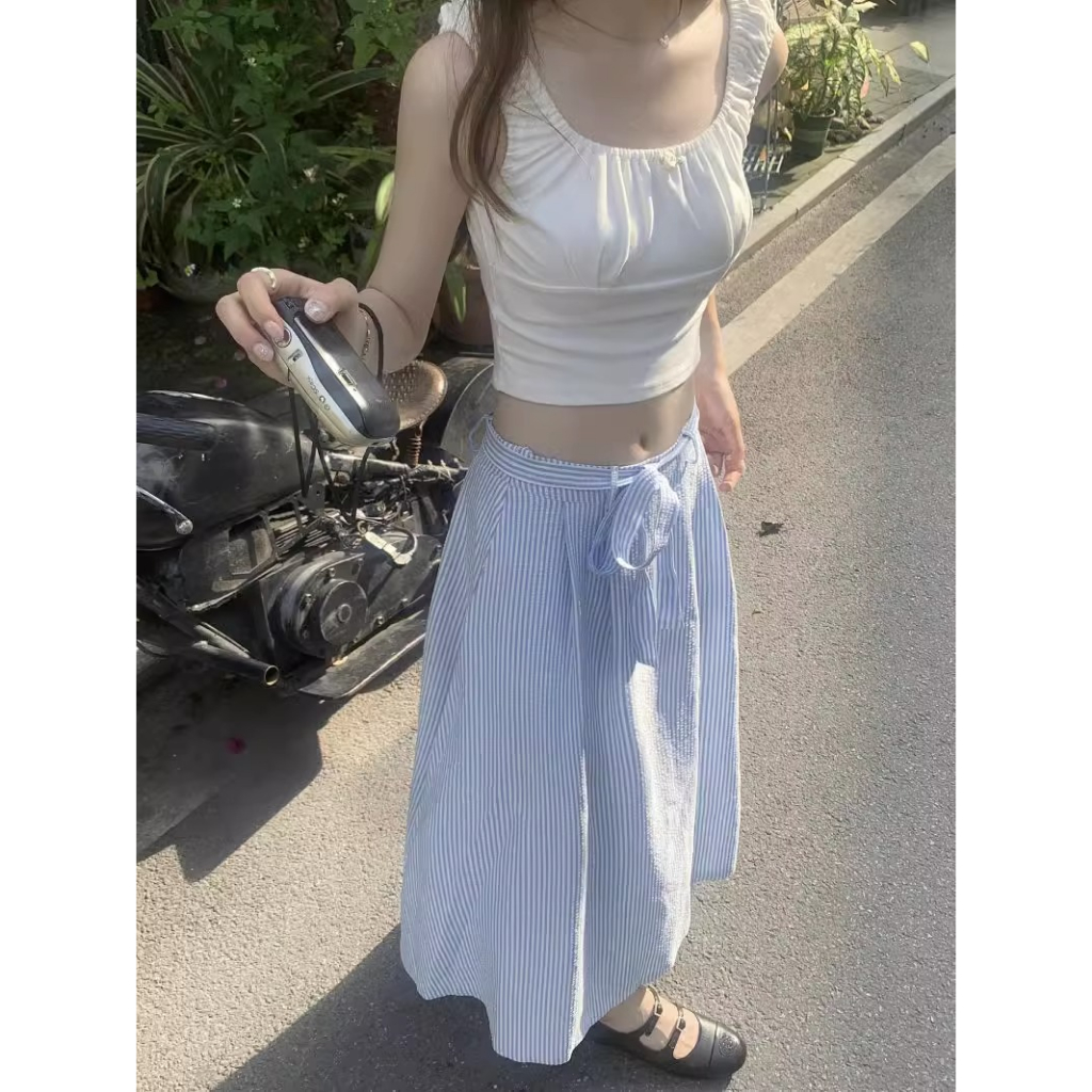 Chân Váy Chữ A Lưng Cao Họa Tiết Sọc Thời Trang Cho Nữ