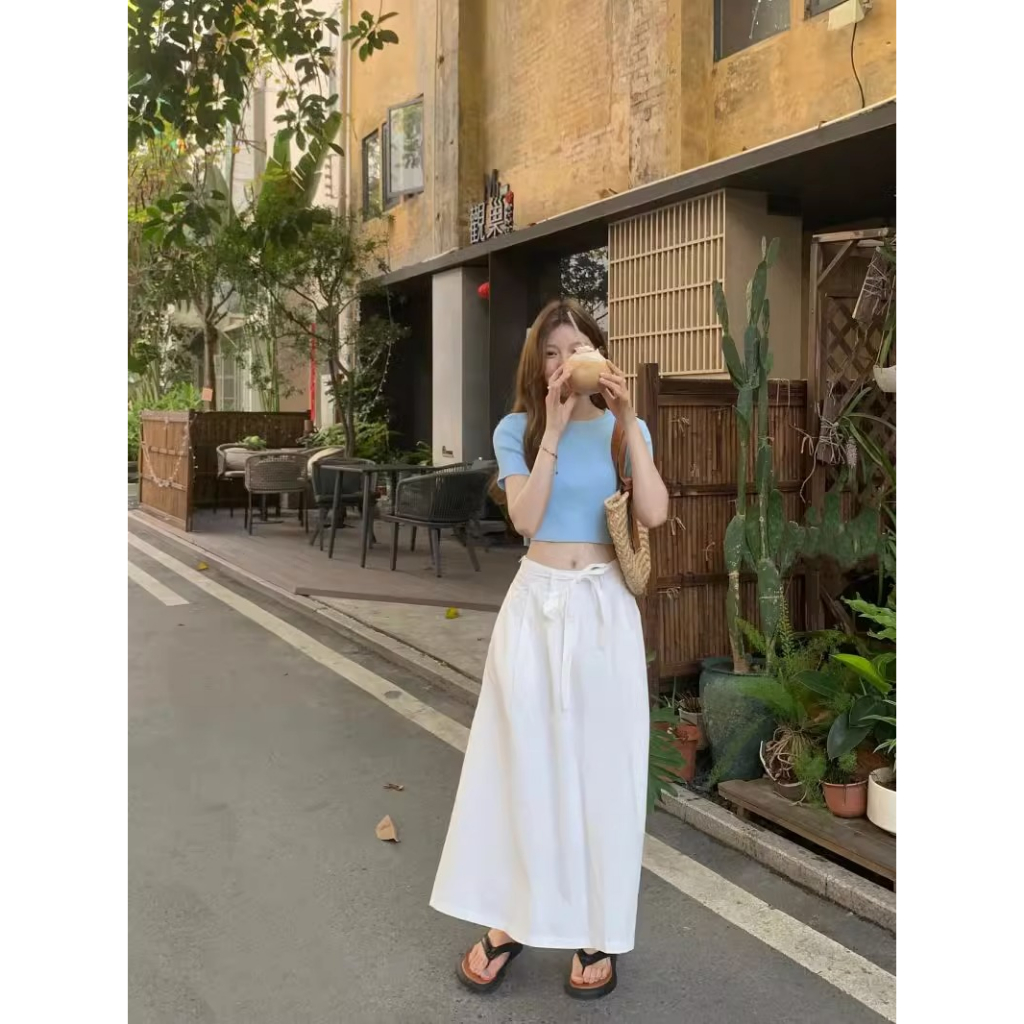 Chân Váy Chữ A Lưng Cao Họa Tiết Sọc Thời Trang Cho Nữ