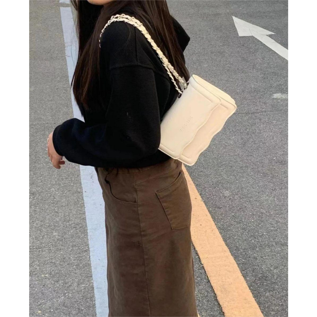 MOUSSON  Túi Xách Đeo Vai Hình Vuông Cỡ Nhỏ Phối Dây Đeo Sợi Xích Thời Trang Cho Nữ