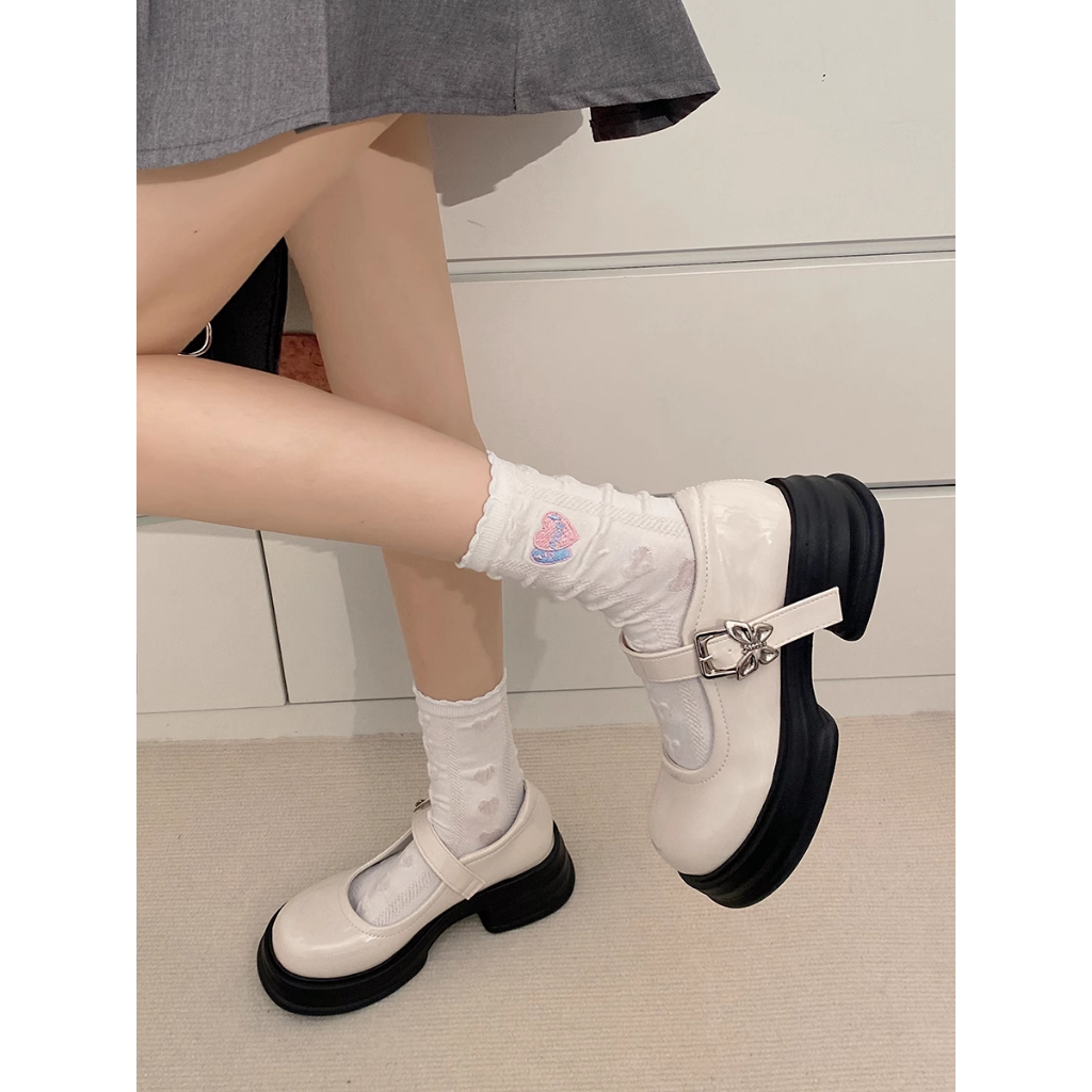 One more shoes⭐Giày Cao Gót Mũi Tròn Bằng Da Phong Cách Nhật Bản Thời Trang Xuân Thu Cho Nữ