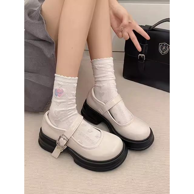 One more shoes⭐Giày Cao Gót Mũi Tròn Bằng Da Phong Cách Nhật Bản Thời Trang Xuân Thu Cho Nữ