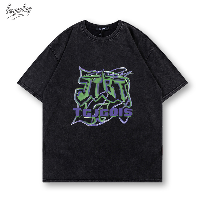 Áo thun nam BEEYANBUY Y0459 100% cotton wash tay lỡ màu đen vintage unisex local brand