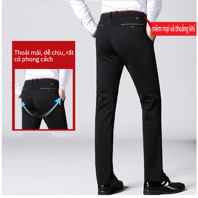 Quần âu nam Hàn Quốc quần tây nam đen dáng ôm vải co giãn không nhăn Cao Cấp