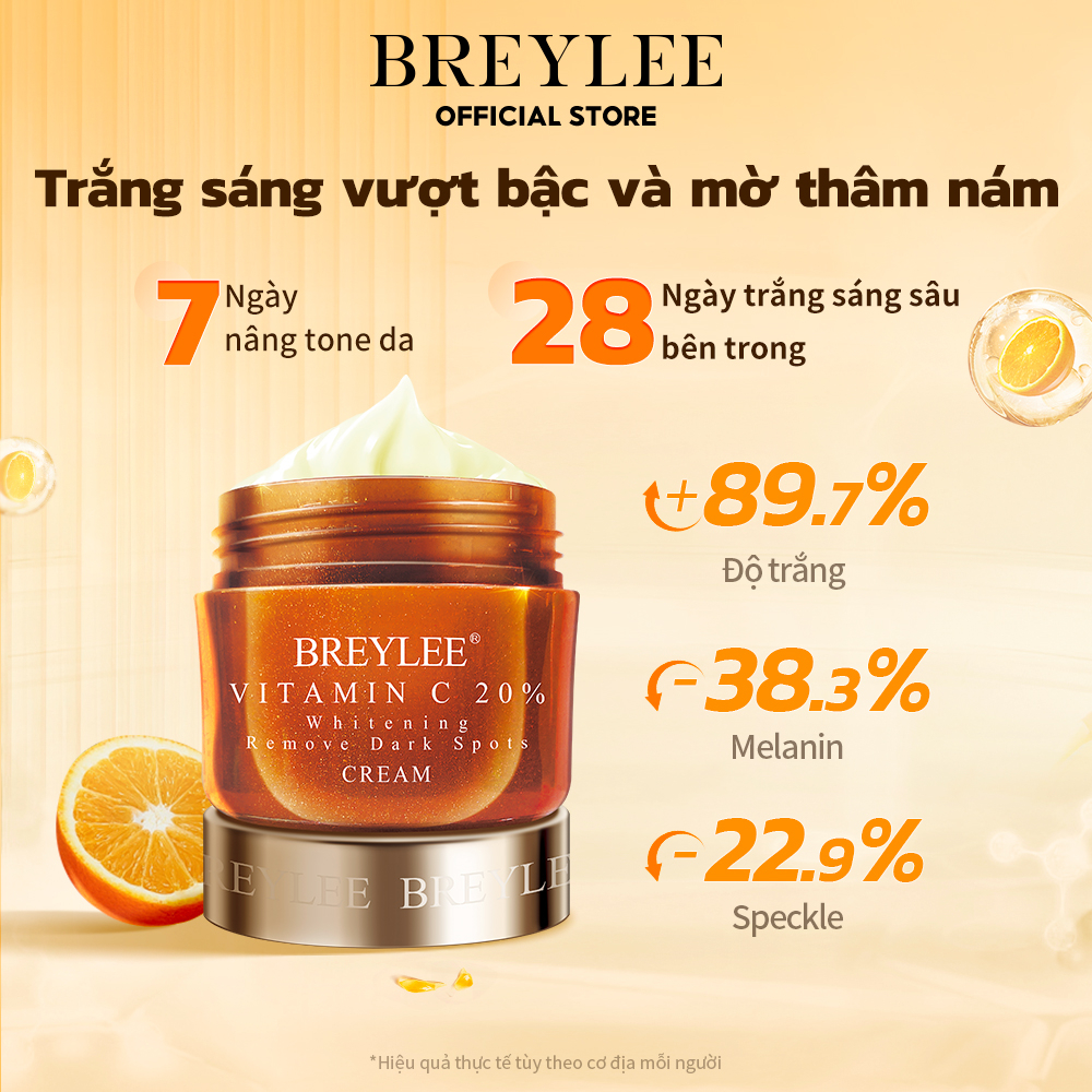 Kem Dưỡng Trắng Da Mặt 20% Vitamin C  Breylee Ngày Đêm Làm Sáng Và Đều Màu 40g