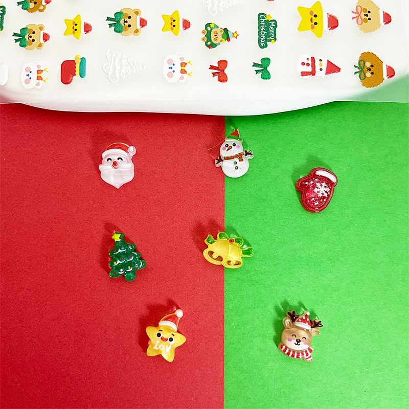 50 Phụ kiện trang trí móng tay ROU BAO chủ đề Giáng sinh đáng yêu