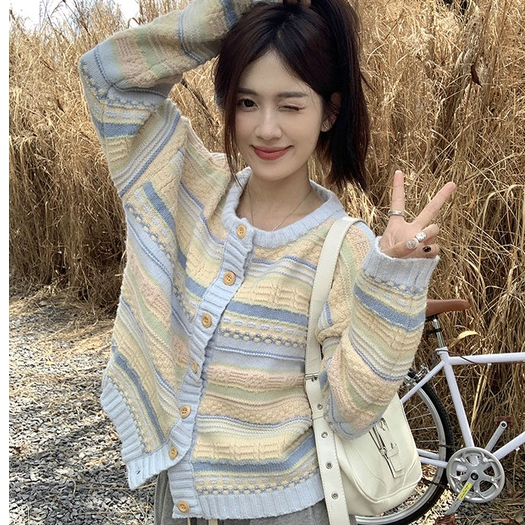 Áo Len Áo Cadigan áo khoác cardigan áo cardigan Thời trang hàn quốc len chữ thêu tiểu thư phong cách học sinh Hàn quốc