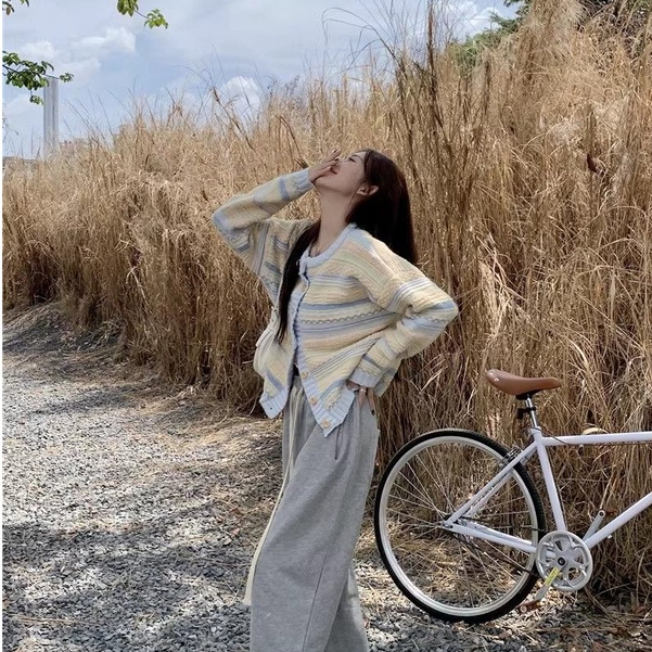 Áo Len Áo Cadigan áo khoác cardigan áo cardigan Thời trang hàn quốc len chữ thêu tiểu thư phong cách học sinh Hàn quốc