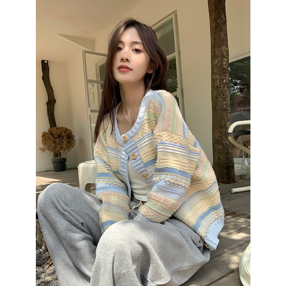 Áo Len Áo Cadigan áo khoác cardigan áo cardigan Thời trang hàn quốc len chữ thêu tiểu thư phong cách học sinh Hàn quốc