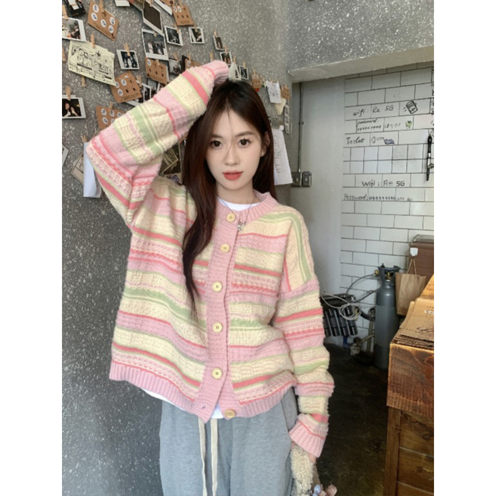 Áo Len Áo Cadigan áo khoác cardigan áo cardigan Thời trang hàn quốc len chữ thêu tiểu thư phong cách học sinh Hàn quốc