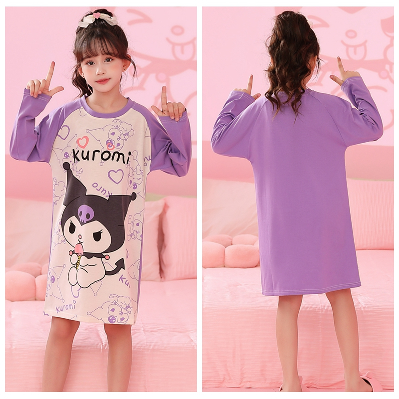 Đầm Ngủ cotton Tay Dài In Họa Tiết Gấu Hoạt Hình Dễ Thương Cho Nữ