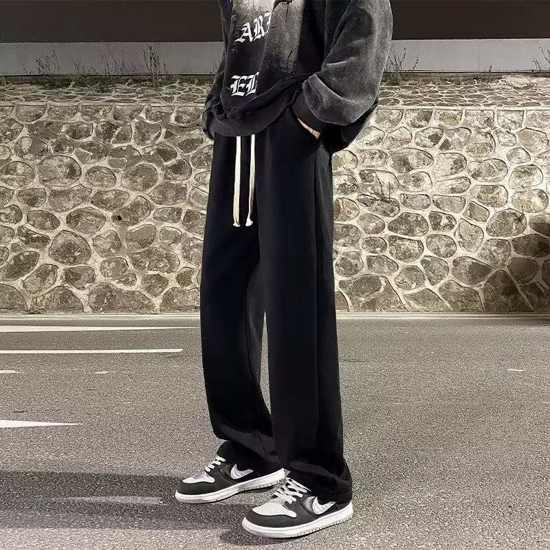 ♞Aff LIGA♞ Quần đen Thể Thao Ống Rộng Màu Trơn Thời Trang Mùa Thu 2023 Cho Nam Cách Hàn Quốc