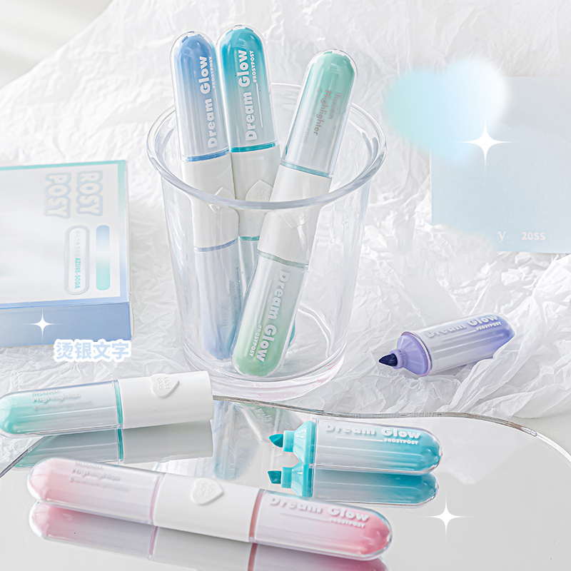 Mr. Paper 3pcs/ 6 màu/hộp Bút huỳnh quang Màu kem Màu hồng tím Màu xanh lá cây Mức độ xuất hiện cao Bút huỳnh quang acrylic tẩm Bút ghi chú học sinh Tài khoản tay