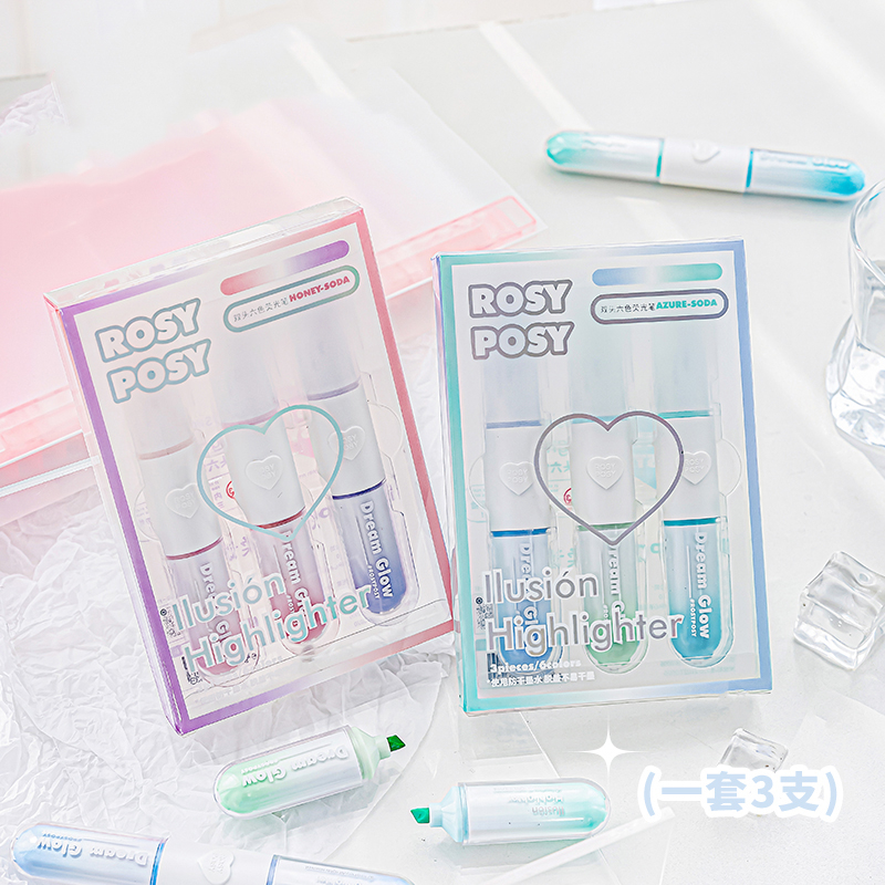 Mr. Paper 3pcs/ 6 màu/hộp Bút huỳnh quang Màu kem Màu hồng tím Màu xanh lá cây Mức độ xuất hiện cao Bút huỳnh quang acrylic tẩm Bút ghi chú học sinh Tài khoản tay