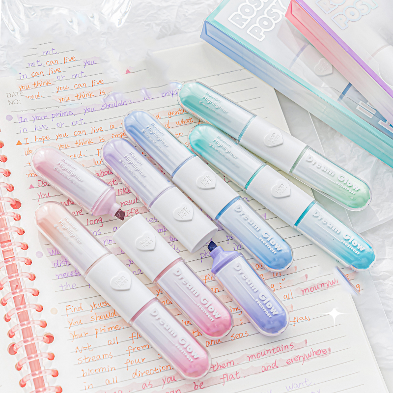Mr. Paper 3pcs/ 6 màu/hộp Bút huỳnh quang Màu kem Màu hồng tím Màu xanh lá cây Mức độ xuất hiện cao Bút huỳnh quang acrylic tẩm Bút ghi chú học sinh Tài khoản tay
