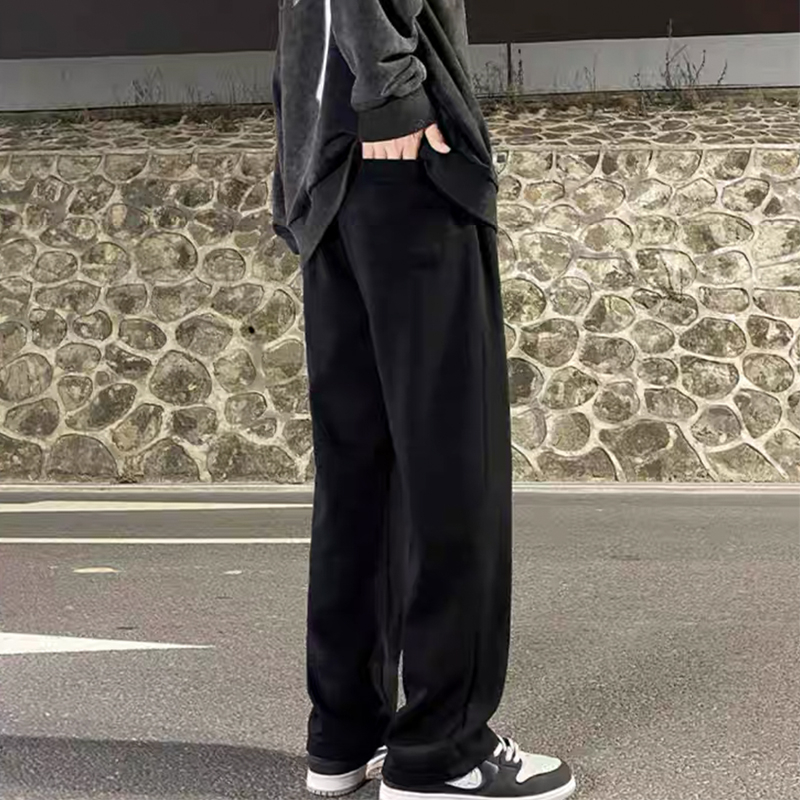 ♞Aff LIGA♞ Quần đen Thể Thao Ống Rộng Màu Trơn Thời Trang Mùa Thu 2023 Cho Nam Cách Hàn Quốc