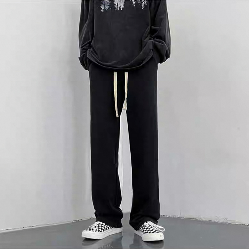 ♞Aff LIGA♞ Quần đen Thể Thao Ống Rộng Màu Trơn Thời Trang Mùa Thu 2023 Cho Nam Cách Hàn Quốc