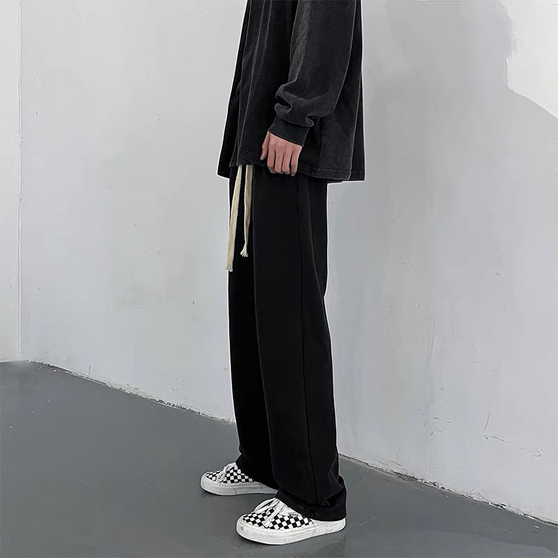 ♞Aff LIGA♞ Quần đen Thể Thao Ống Rộng Màu Trơn Thời Trang Mùa Thu 2023 Cho Nam Cách Hàn Quốc