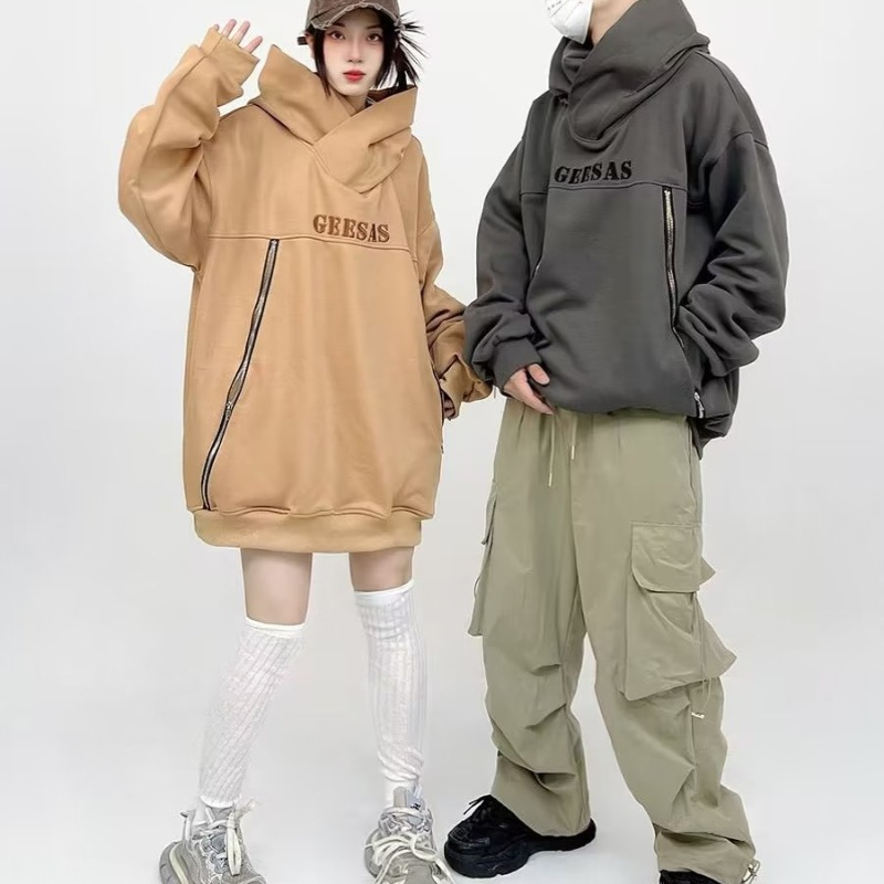 YOUTANG Áo Hoodie unisex Dáng Rộng In Chữ retro Mỹ Mùa Thu 2023 Mới Cho Nam Nữ