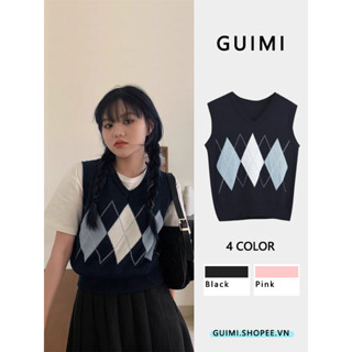 NZN Dệt Kim Croptop Không Tay Cổ Chữ V Retro Thời Trang Hàn Quốc 4 Màu Tùy Chọn Cho Nữ