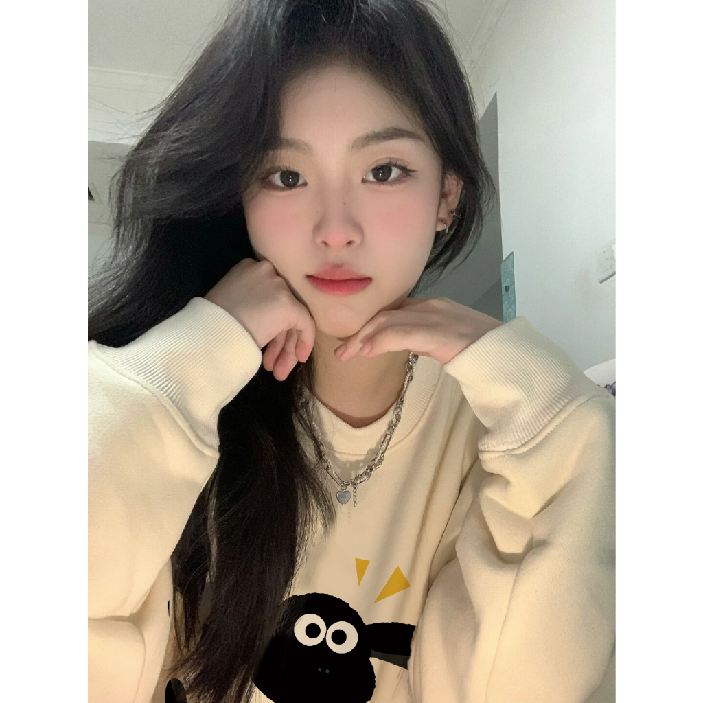 Áo sweater Áo nỉ dài tay Áo Thun Nỉ Tay Dài Cổ Tròn Dáng Rộng In Hình Cô Gái Phong Cách Thời Trang