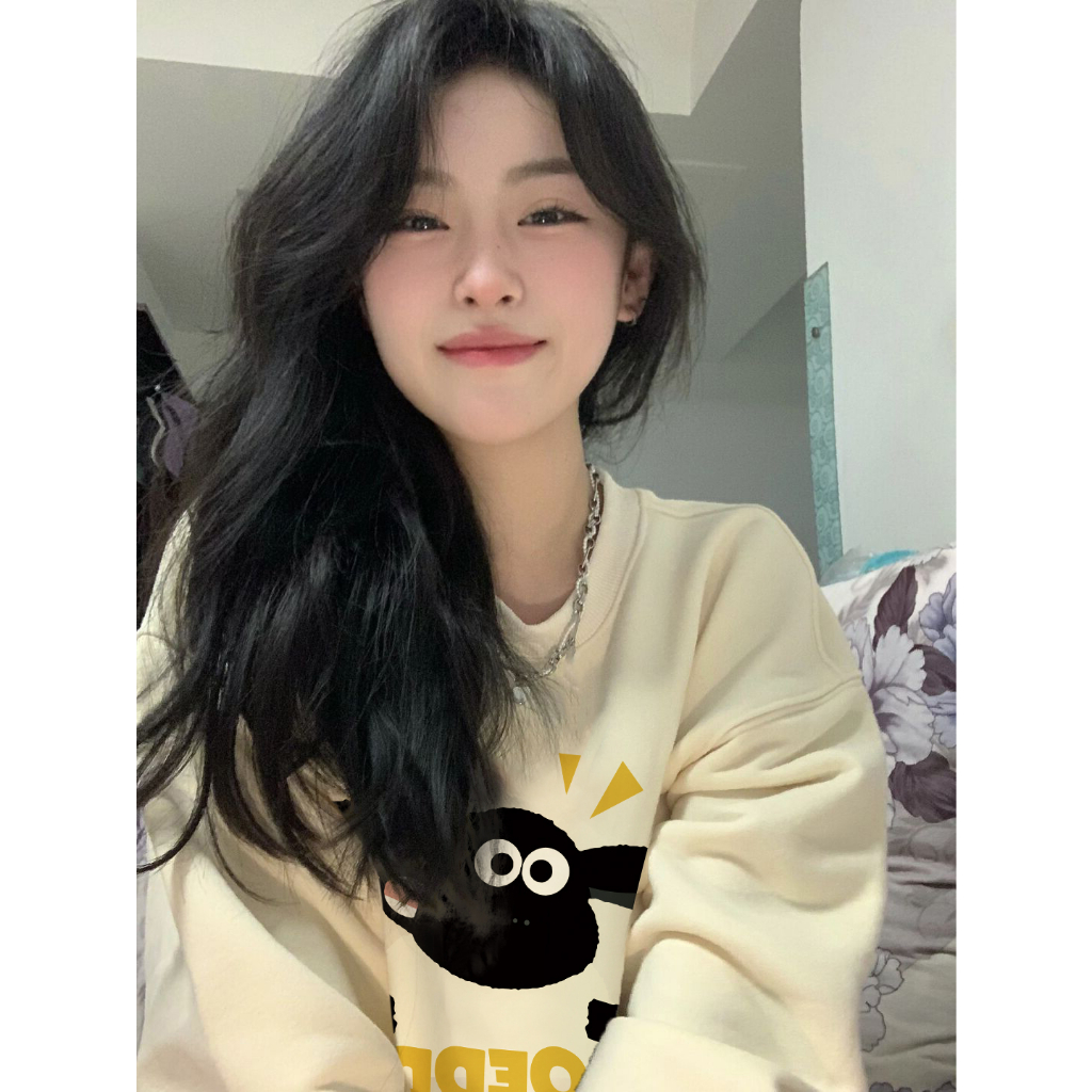 Áo sweater Áo nỉ dài tay Áo Thun Nỉ Tay Dài Cổ Tròn Dáng Rộng In Hình Cô Gái Phong Cách Thời Trang