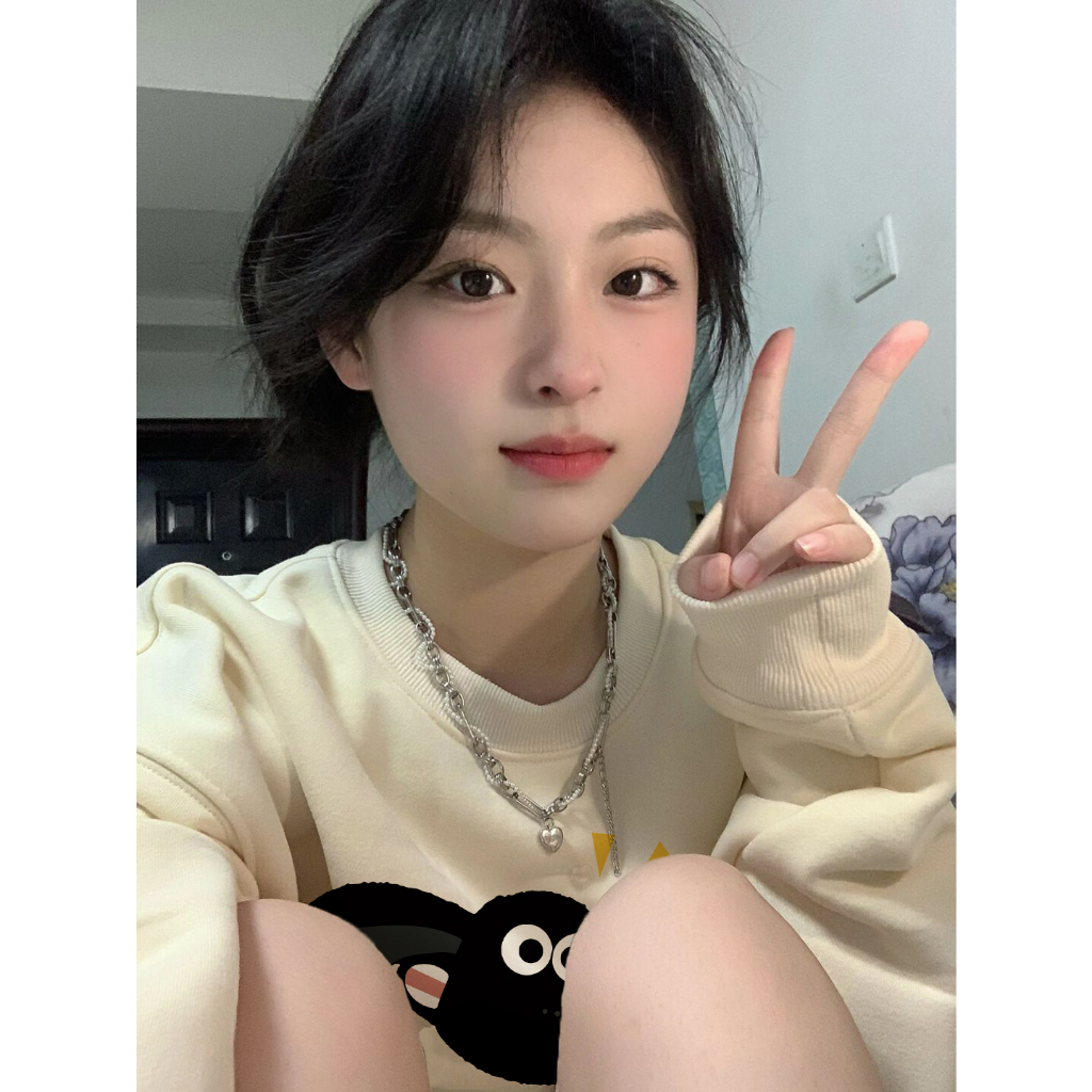 Áo sweater Áo nỉ dài tay Áo Thun Nỉ Tay Dài Cổ Tròn Dáng Rộng In Hình Cô Gái Phong Cách Thời Trang