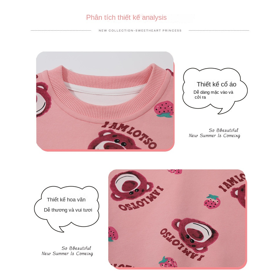 Áo Sweater Chui Đầu Dáng Rộng In Hình Gấu Dâu Tây Kiểu Hàn Quốc Thời Trang Xuân Thu Cho Bé Gái