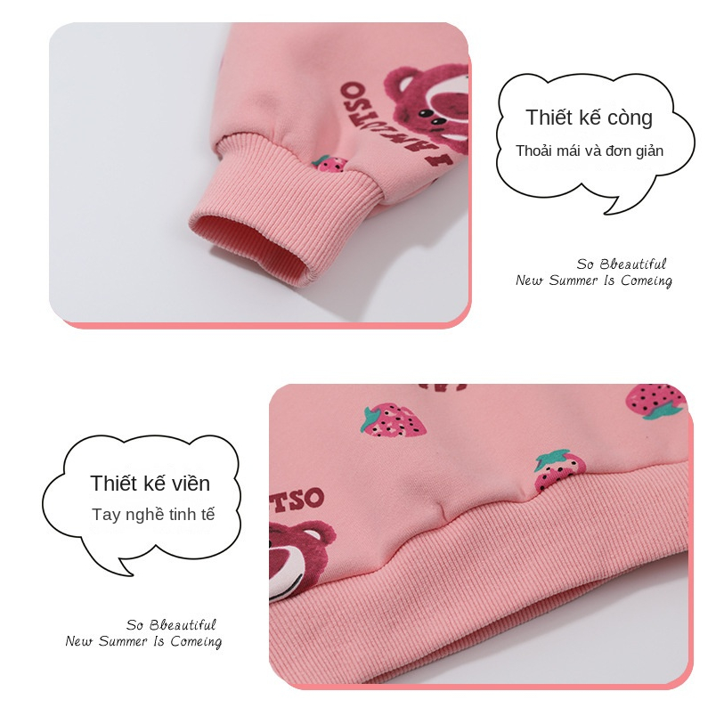 Áo Sweater Chui Đầu Dáng Rộng In Hình Gấu Dâu Tây Kiểu Hàn Quốc Thời Trang Xuân Thu Cho Bé Gái