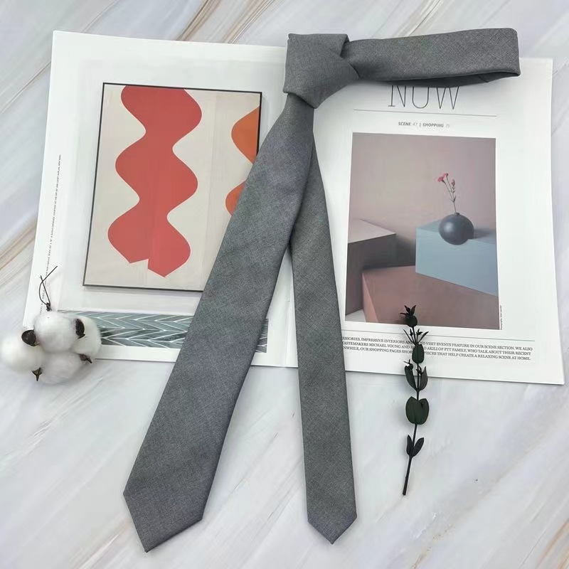 Cà Vạt Vải Lanh Kẻ Sọc Màu Xám Phong Cách Nhật Bản Dễ Thương Cho Nữ