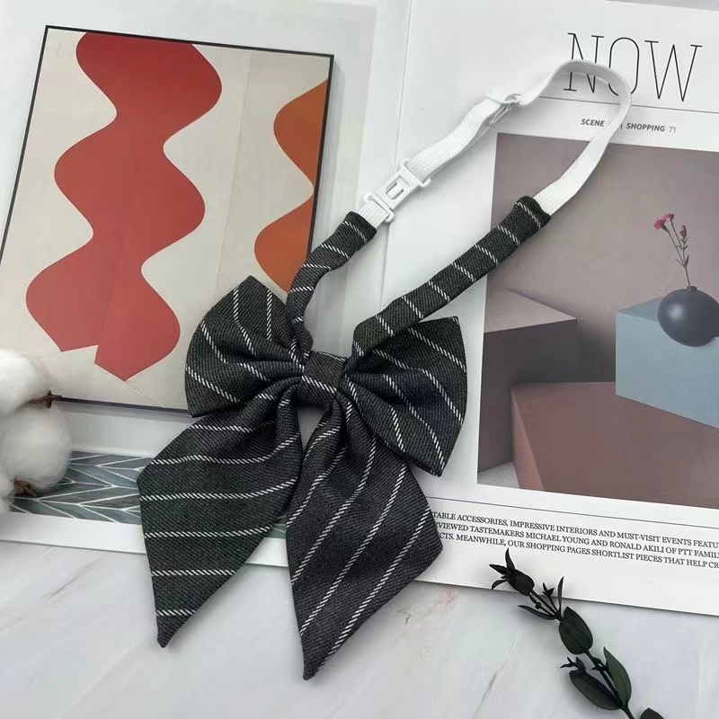 Cà Vạt Vải Lanh Kẻ Sọc Màu Xám Phong Cách Nhật Bản Dễ Thương Cho Nữ