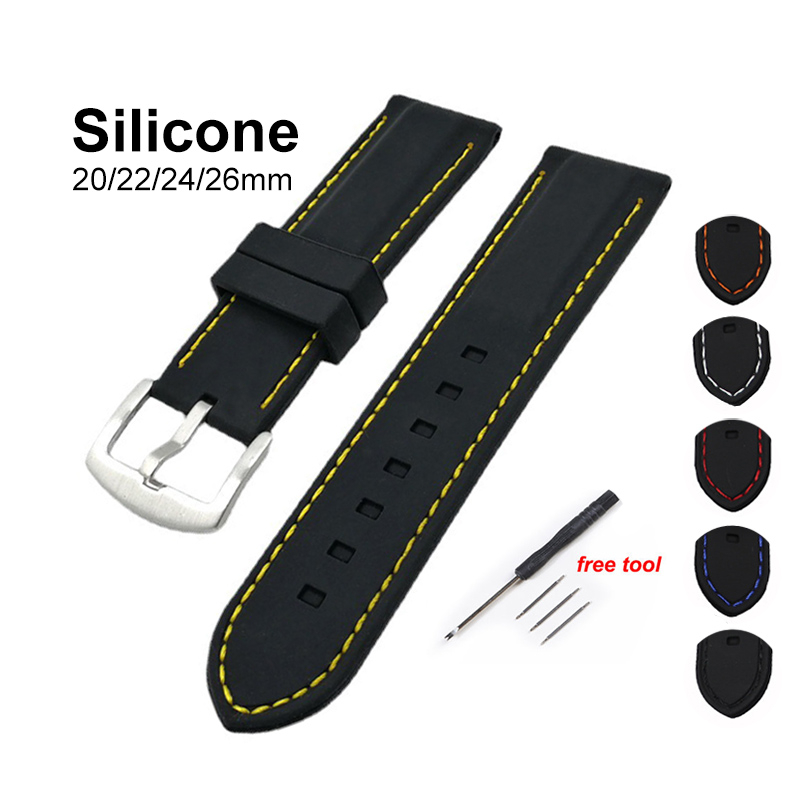 Dây Đeo Đồng Hồ Thay Thế Bằng Cao Su silicone Mềm Chống Nước 20 22 24 26mm Cho Nam Nữ