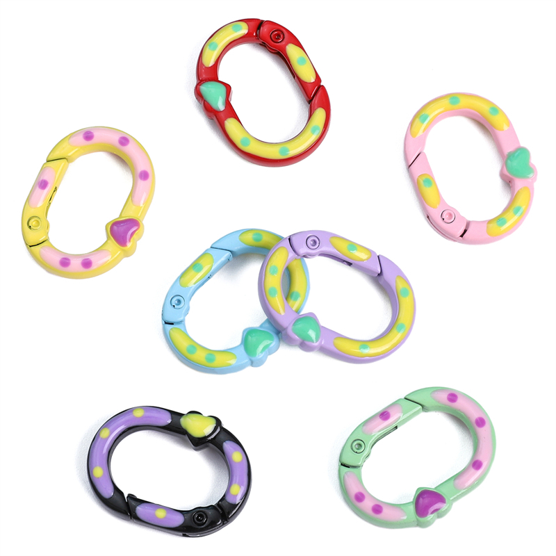 Móc Khóa Hình oval Hai Mặt Họa Tiết Chấm Bi Bằng Hợp Kim 20x28mm diy