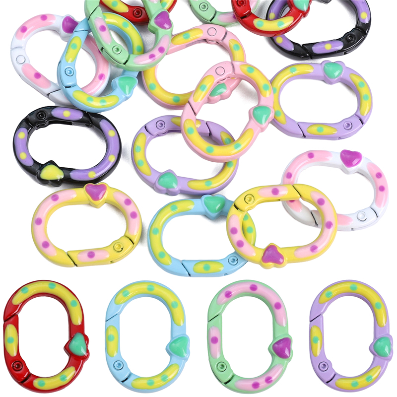 Móc Khóa Hình oval Hai Mặt Họa Tiết Chấm Bi Bằng Hợp Kim 20x28mm diy