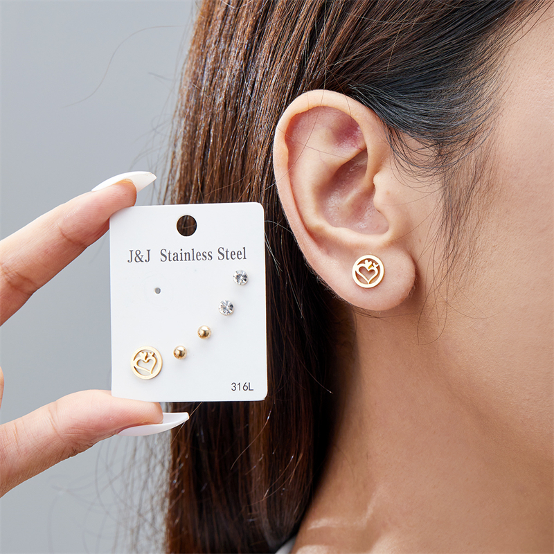 Set 3 đôi bông tai BELLA-BEE kết hợp trái tim sao trăng thời trang