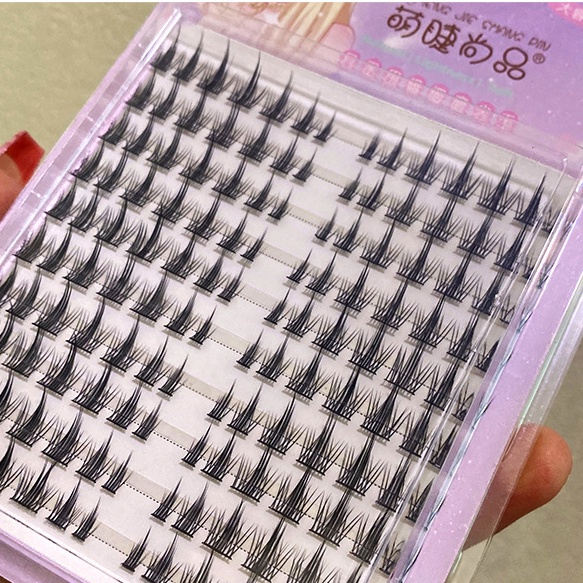 Minijumie MENGJIESHANGPING Hộp Lông Mi Giả 10 Hàng Có Gai Lúa Mì Dày Tự Nhiên