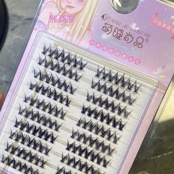 Minijumie MENGJIESHANGPING Hộp Lông Mi Giả 10 Hàng Có Gai Lúa Mì Dày Tự Nhiên