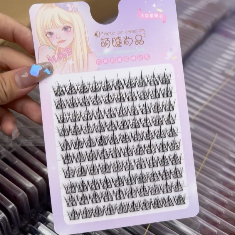 Minijumie MENGJIESHANGPING Hộp Lông Mi Giả 10 Hàng Có Gai Lúa Mì Dày Tự Nhiên