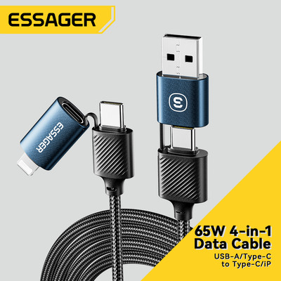 Dây cáp sạc ESSAGER 4 trong 1 USB Type C ios 65W fsat cho điện thoại