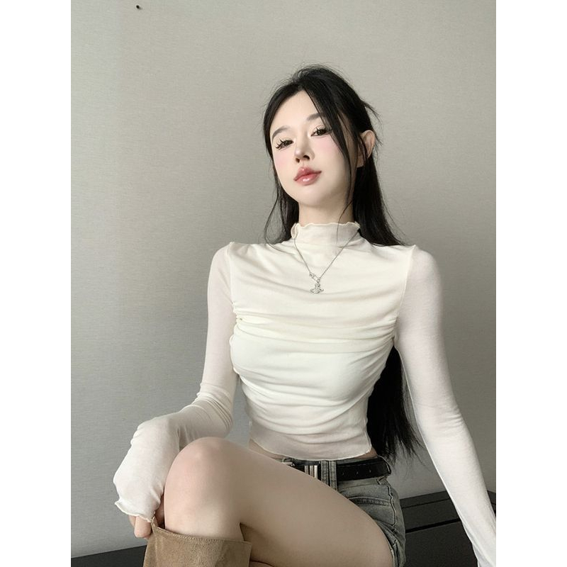 Áo thun len dài tay cổ vuông vải thun dáng ôm body Thời Trang Mùa Thu Cho Nữ