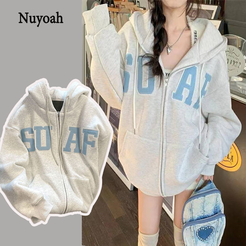 Nuyoah Áo Khoác hoodie zip áo khoác nữ INS Thời trang fashionable cổ xưa WWY23914XI 37Z230915
