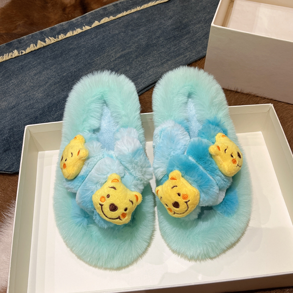 Mùa Thu Đông Dễ Thương Màu Kẹo Cô Gái Trái Tim Nơ Dâu Gấu Nhà Dép Cotton Ấm Áp