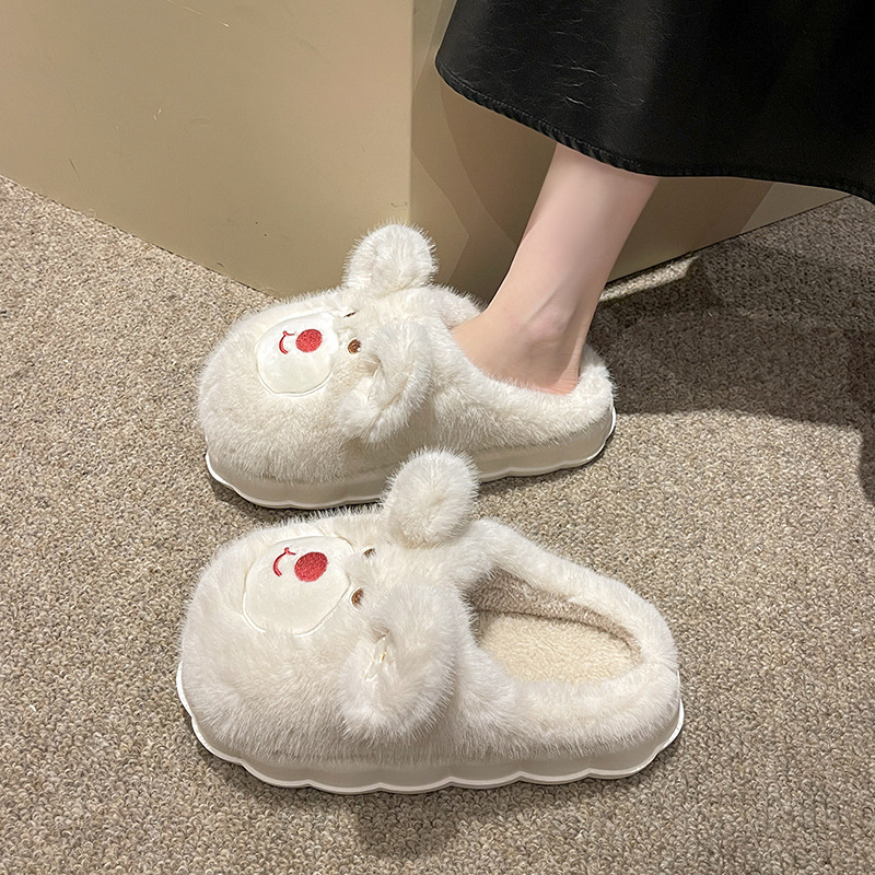 Mùa Thu Đông Mới Họa Tiết Gấu Dâu Tây Dễ Thương Nhà Dép Cotton Ấm Áp